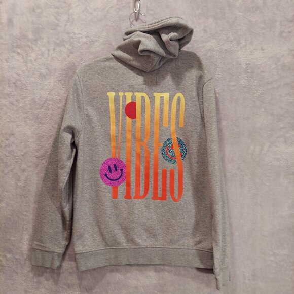 Hoodie womens M good vibrations colorful retro upbeat happy face sun boho hippie - Picture 12 of 16